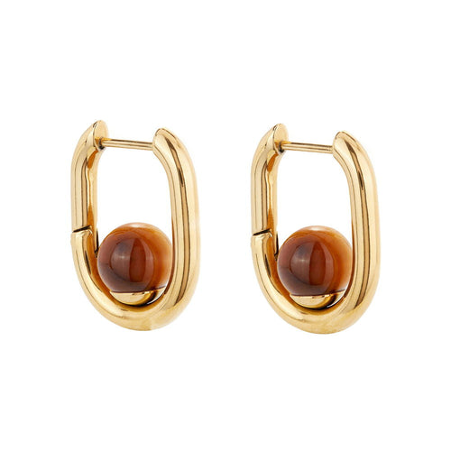 Tiger's Eye Square Gold Hoops